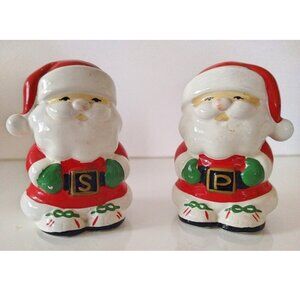 Enesco Santa Salt & Pepper Shakers Vintage Christmas Ceramic Made in Sri Lanka